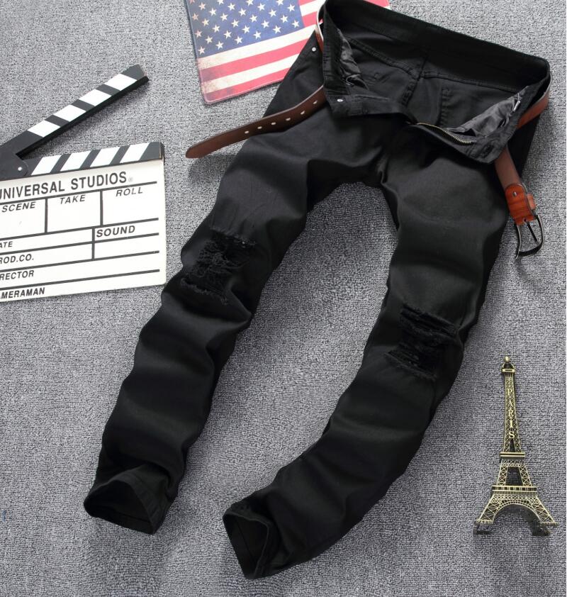Unisex Ripped Skinny Stretch Jeans – Vintage Washed Black Pencil Denim Pants, Sizes 28–40