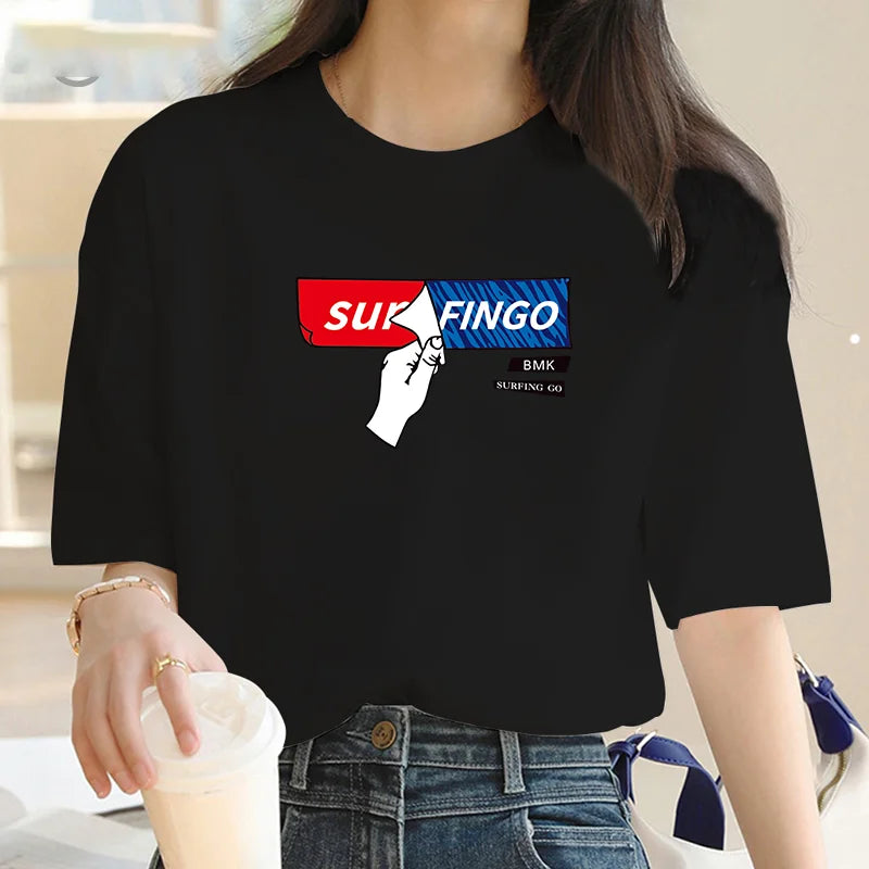 Cute Cartoon Monogram Cotton T-shirt for Women