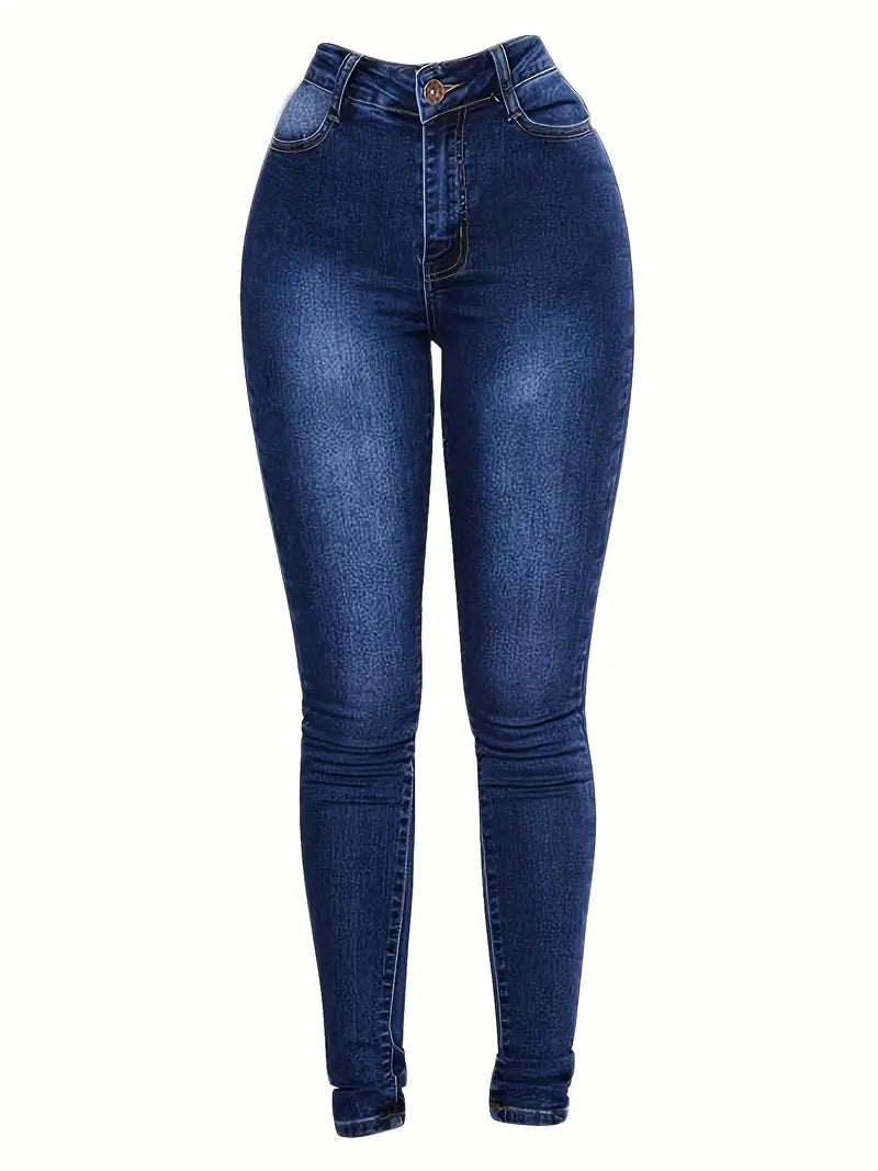 Women’s High-Rise Skinny Fit Stacked Jeans – Solid Color Pencil Denim, S–XXL