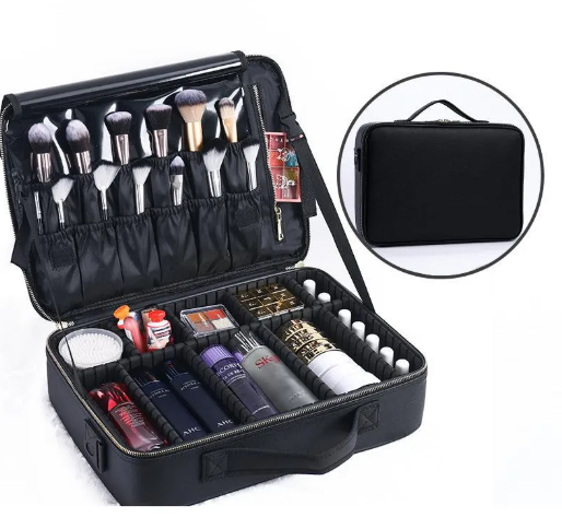 Women's Beauty Storage Bag – Multi-Layer Leather Cosmetic Organizer