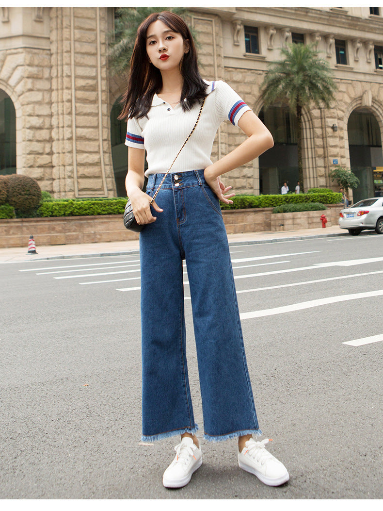 Women’s High-Waisted Straight-Leg Cropped Jeans – Washed Cotton-Blend Denim in Dark & Light Blue, S–2XL
