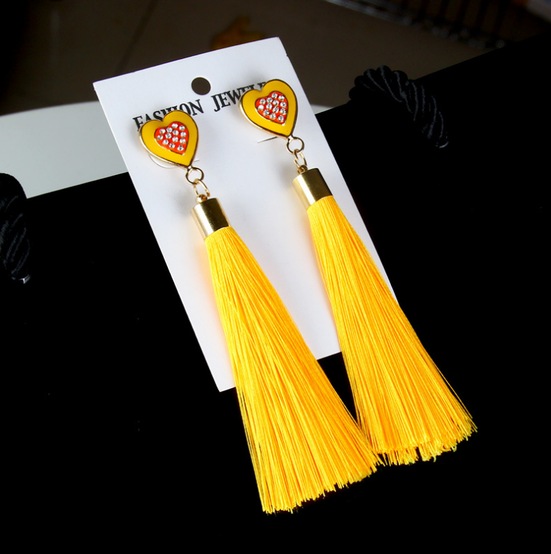 Heart-Shaped Rhinestone Tassel Earrings for Women – Sparkling Dangle Jewelry