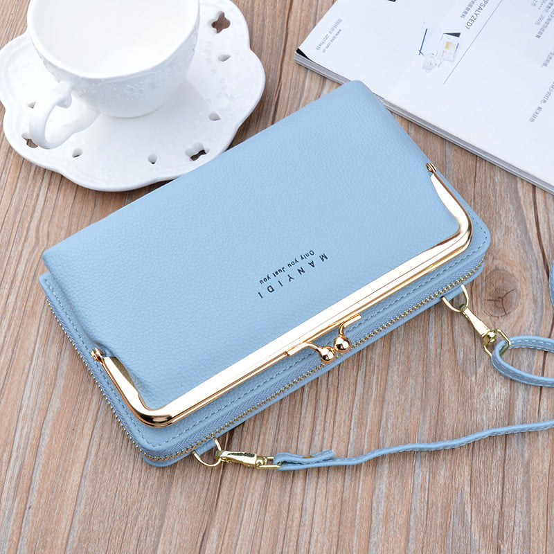 Lock Crossbody Bag for Women – Lychee Pattern PU Leather Mobile Phone Clutch Wallet with Card Slots