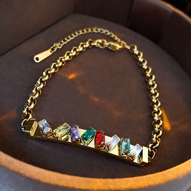 Women’s Adjustable Colorful Zirconia Bracelet – Sparkling Rainbow Fashion Jewelry