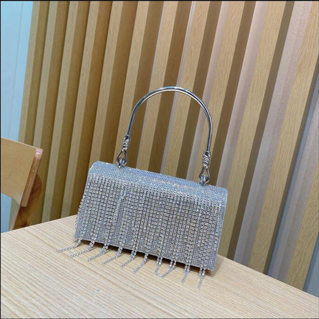 Luxury Rhinestone Evening Clutch Bag for Women – Sparkling Box Handbag with Tassel
