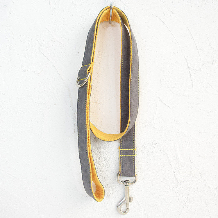 Creative Yellow & Gray Dog Leash – Soft Velvet Polyester Walking Lead for Dogs