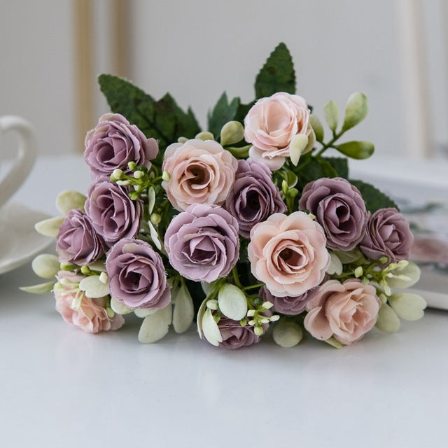 15-Head Princess Rose Bouquet – Elegant Silk Floral Arrangement for Home & Wedding Decor
