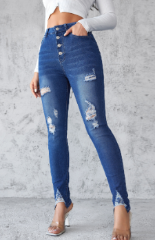 Women’s High-Rise Cropped Jeans – Cotton Slim-Fit Blue Denim Pants, S–2XL