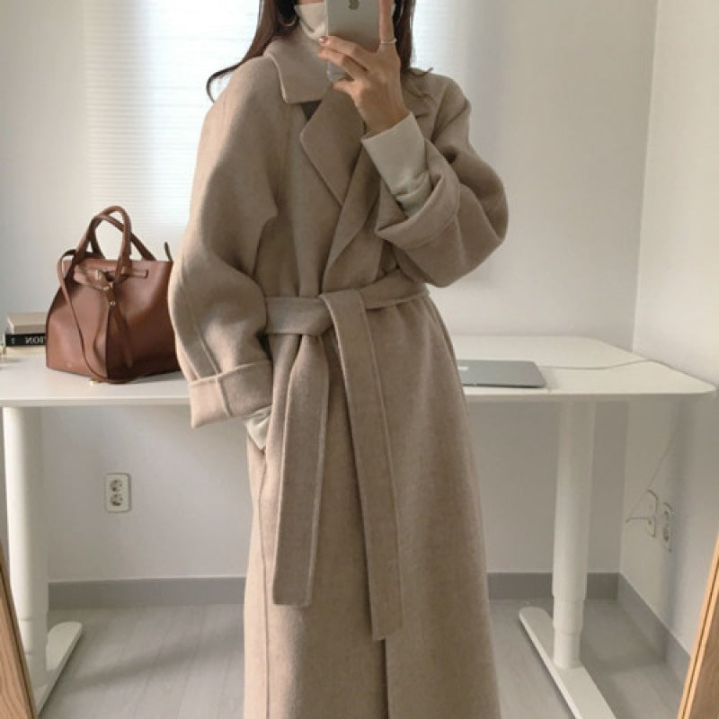Women’s 100cm Mid-Length Woolen-Style Coat – Long Sleeve Stitched Winter Coat, S–2XL