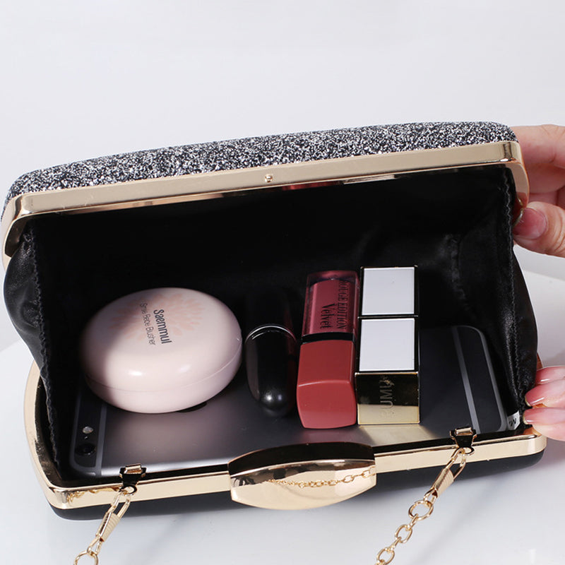 Luxury Golden Sequin Clutch Bag for Women – Sparkling Crossbody Evening Handbag with Secure Lock Closure