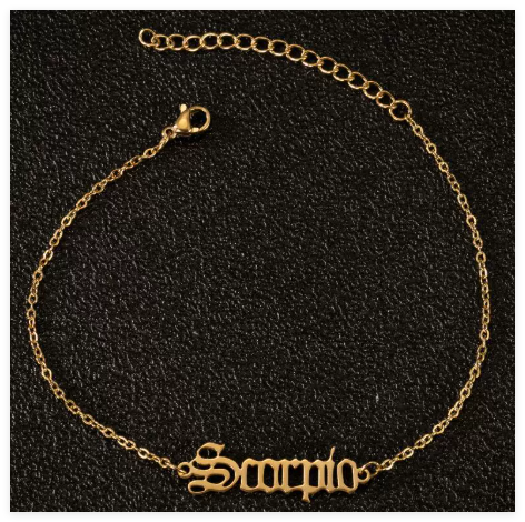 Stainless Steel Zodiac Anklet with Rhinestones
