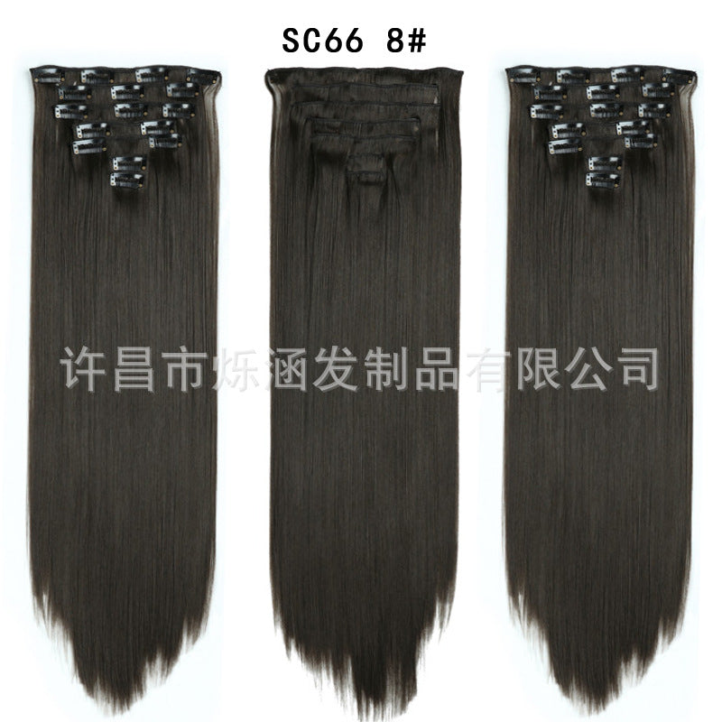 7-Piece Traceless Long Straight Hair Extensions – High-Temperature Silk, 57 Colors