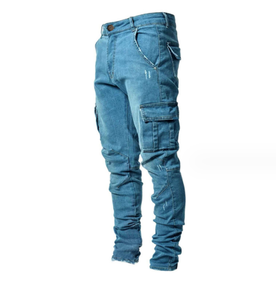 Men’s Skinny Cargo Jeans with Side Pockets – 80% Cotton Micro-Stretch Tapered Denim Pants, S–3XL