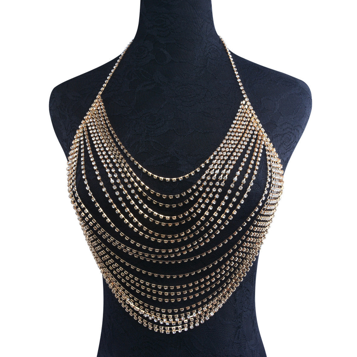 Women’s Rhinestone Body Chain – Gold & Silver Nightclub Statement Jewelry