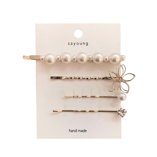 4-Piece White Pearl Hair Clip Set for Women – Elegant Decorative Hair Accessories