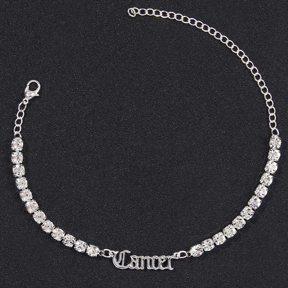 Stainless Steel Zodiac Anklet with Rhinestones