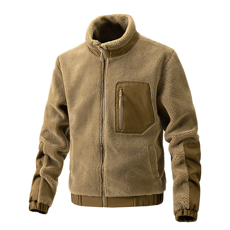 Men’s Autumn Winter Fleece Jacket with Stand Collar – Warm Casual Lamb Fleece Jacket