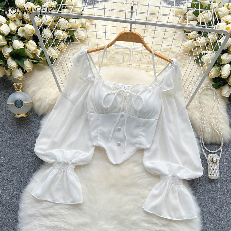 Women’s Aesthetic White Blouse – Vintage Casual Elegant Top