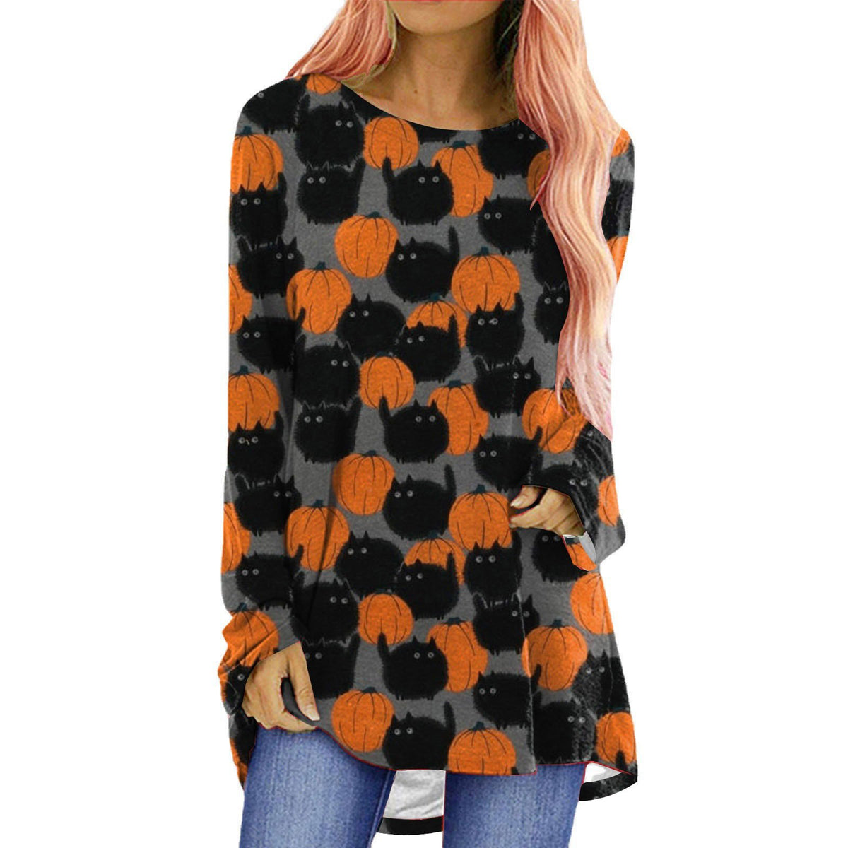 Women’s Halloween Printed Long Sleeve T-Shirt – Spooky Casual Graphic Tee