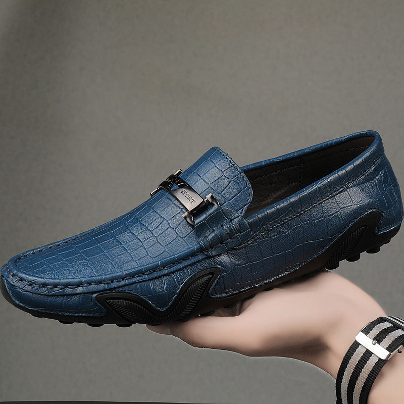 Men’s Crocodile-Pattern Leather Driving Loafers – Stylish Casual Slip-On Shoes