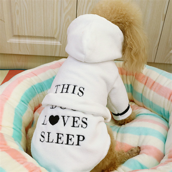 Hooded Dog Bathrobe Pajamas – Soft White Cozy Pet Clothing for Dogs