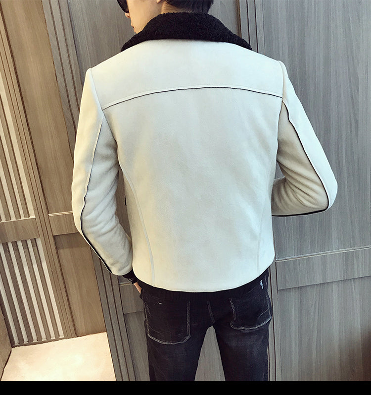Men’s Suede Jacket with Stylish Fleece Collar – USA