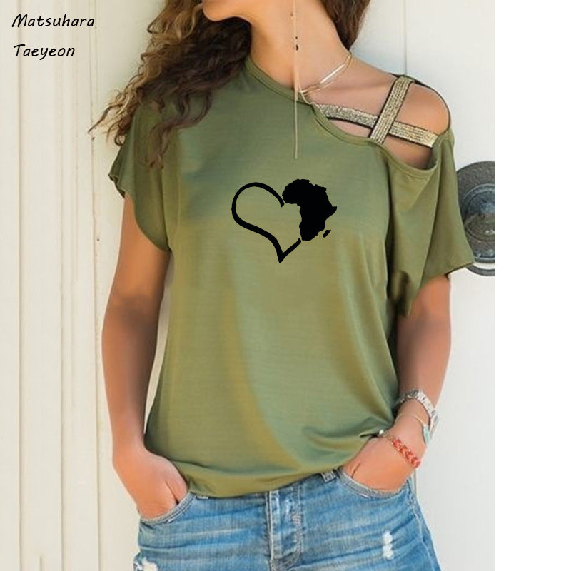 Funny Heart Map Graphic T-Shirt for Women (Big Size)