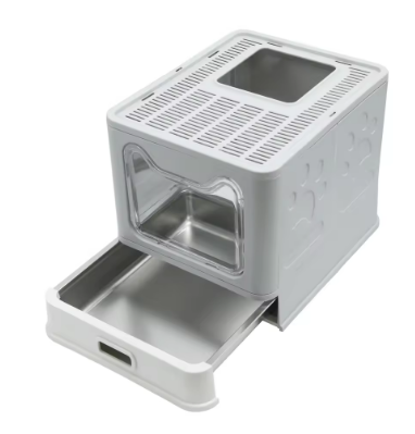 Foldable Enclosed Cat Litter Box – Double-Door Covered Kitty Toilet with Pull-Out Drawer