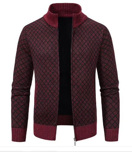 Men’s Fleece Stand Collar Cardigan Sweater Coat – Thick Slim-Fit Fall & Winter Layer, 5 Colors, M–3XL