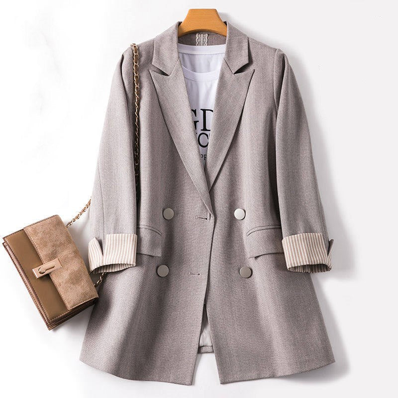 Women’s Korean Style Loose Black Blazer – Double-Breasted Spring & Fall Casual Jacket, S–3XL