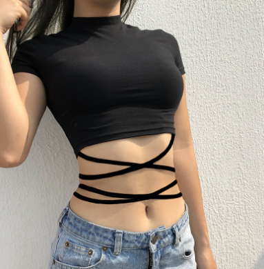 Cotton Bandage Short-Sleeved T-Shirt for Men/Women