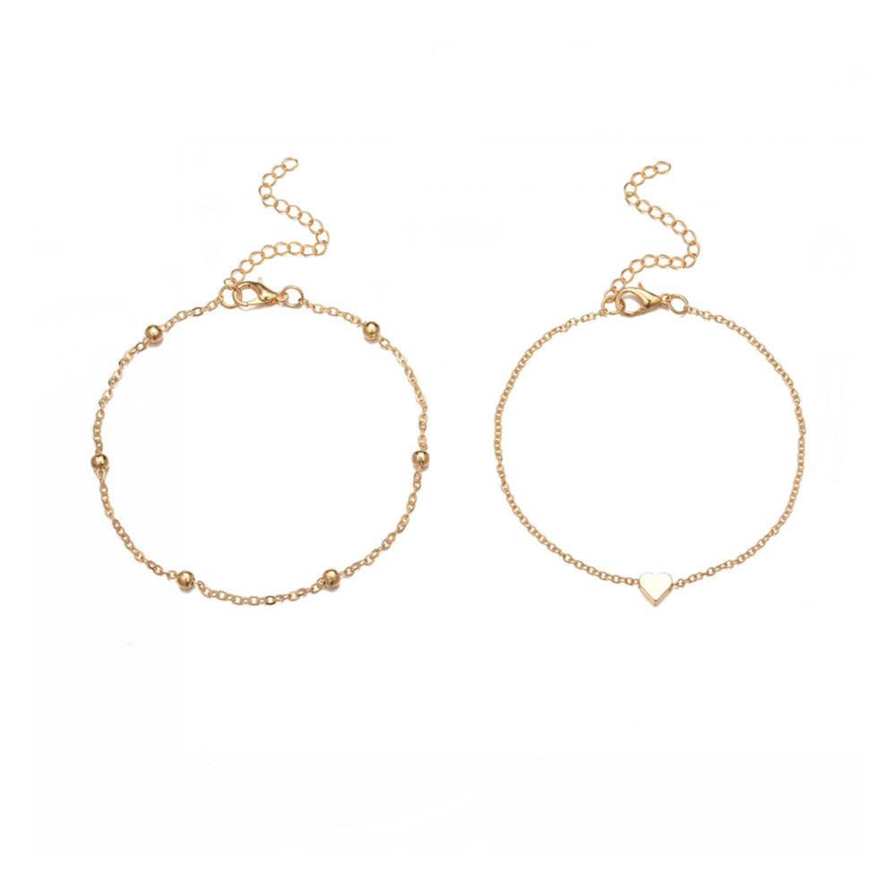 Double Layer Heart Anklet for Beach Vacation Style