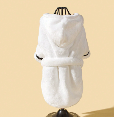 Hooded Dog Bathrobe Pajamas – Soft White Cozy Pet Clothing for Dogs