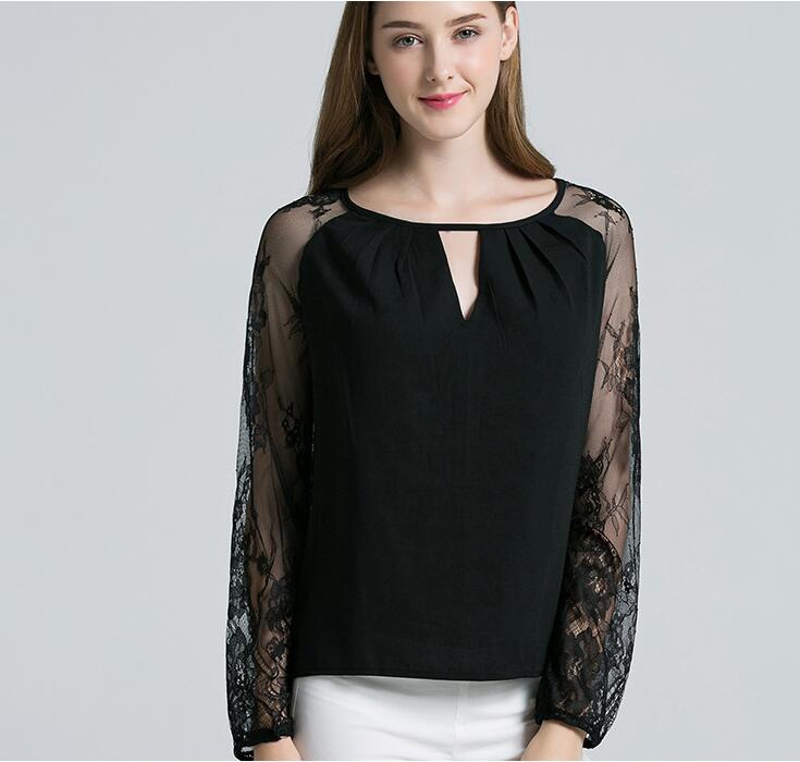 Lace Hollow Long Sleeve T-Shirt for Women (Loose Fit)