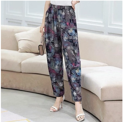 Women’s High-Waisted Printed Wide-Leg Cropped Pants – Lightweight Cotton Casual Trousers, 3XL–7XL