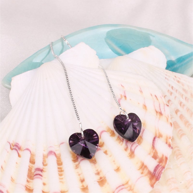 Ocean Heart Crystal Drop Earrings – Elegant Long Dangle Earrings for Women