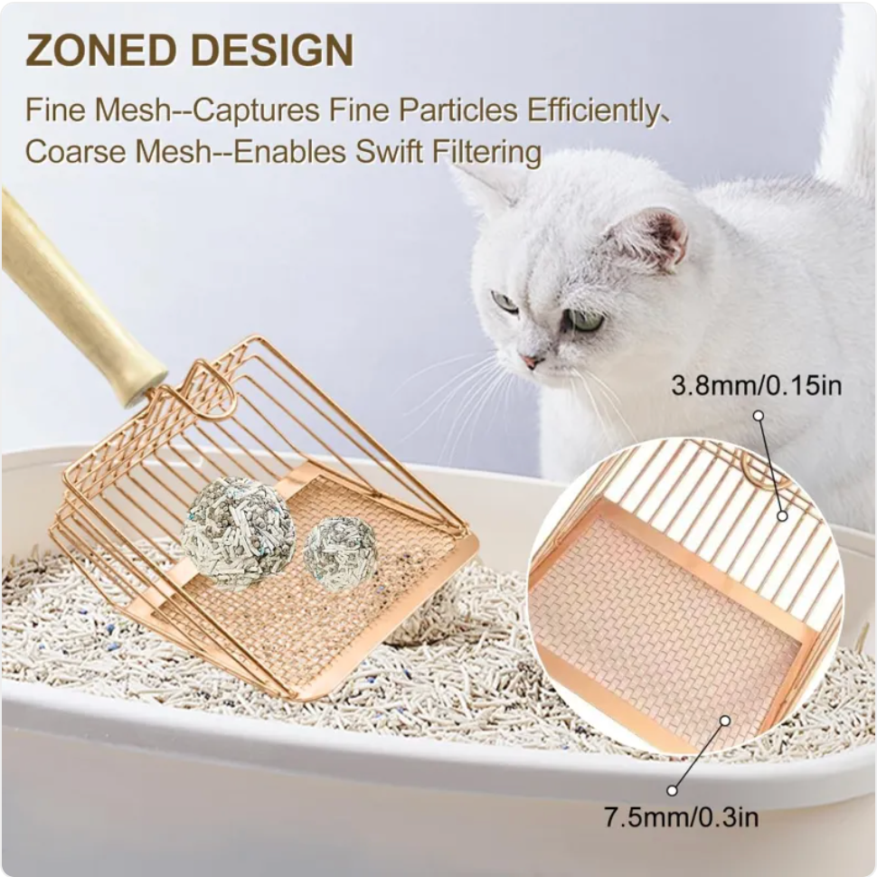 Heavy-Duty Metal Cat Litter Scoop – Deep Sifter with Ergonomic Wooden Handle