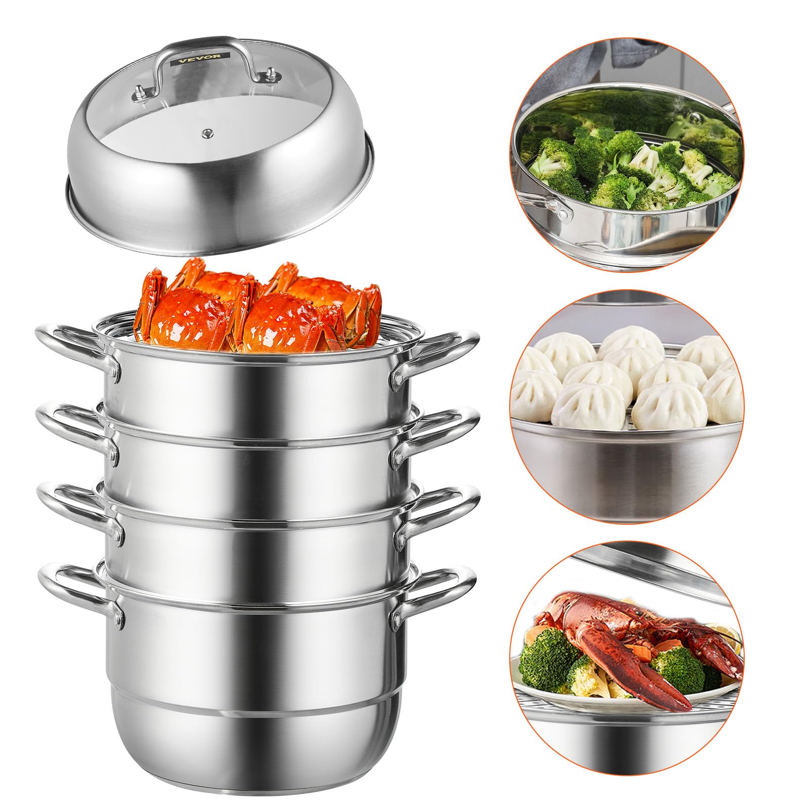 VEVOR 5-Tier Stainless Steel Steamer Pot – 11-Inch 8.5QT Food Steamer