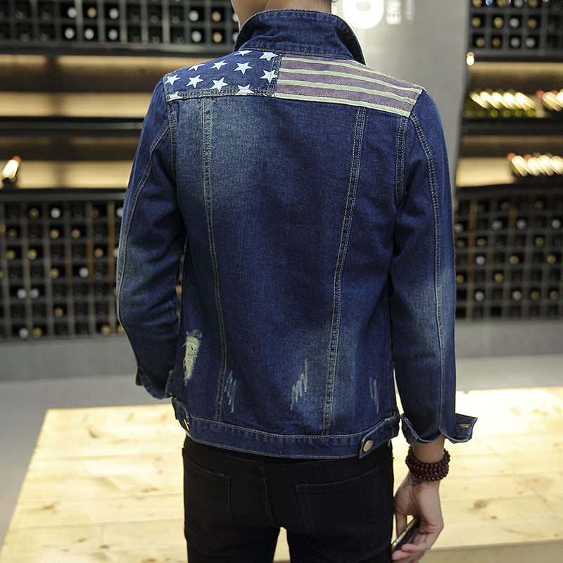 Men’s Slim-Fit Vintage Denim Jacket for Autumn – Korean Style Cotton Jacket