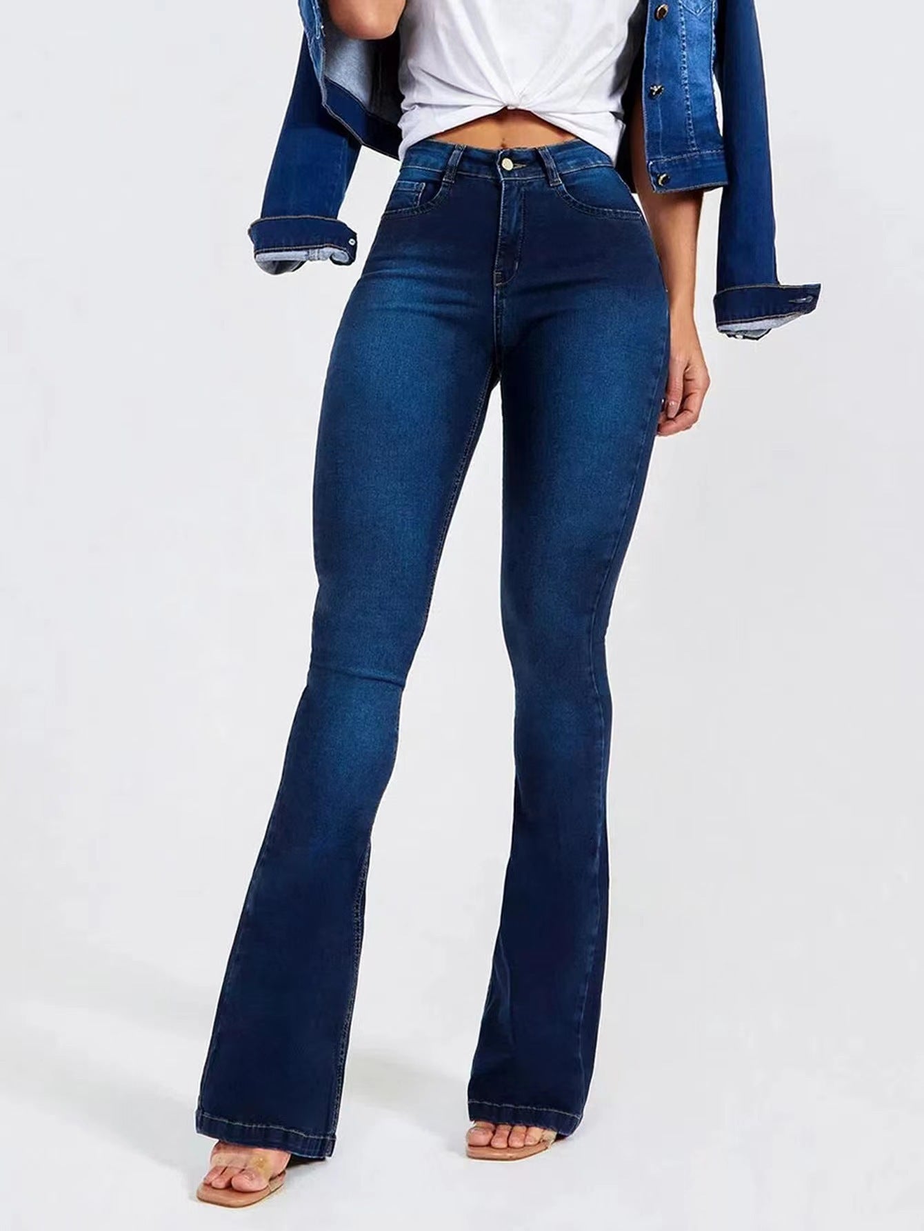 Women’s High-Waisted Stretch Bootcut Jeans – Blue Plus Size Flared Denim, XL–5XL
