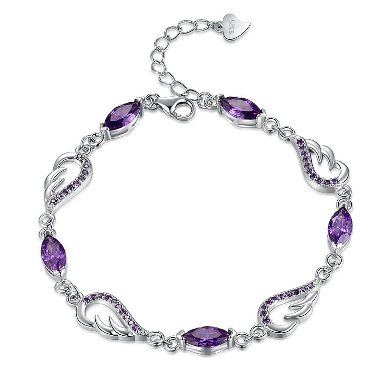 925 Silver Wing Amethyst Bracelet for Women
