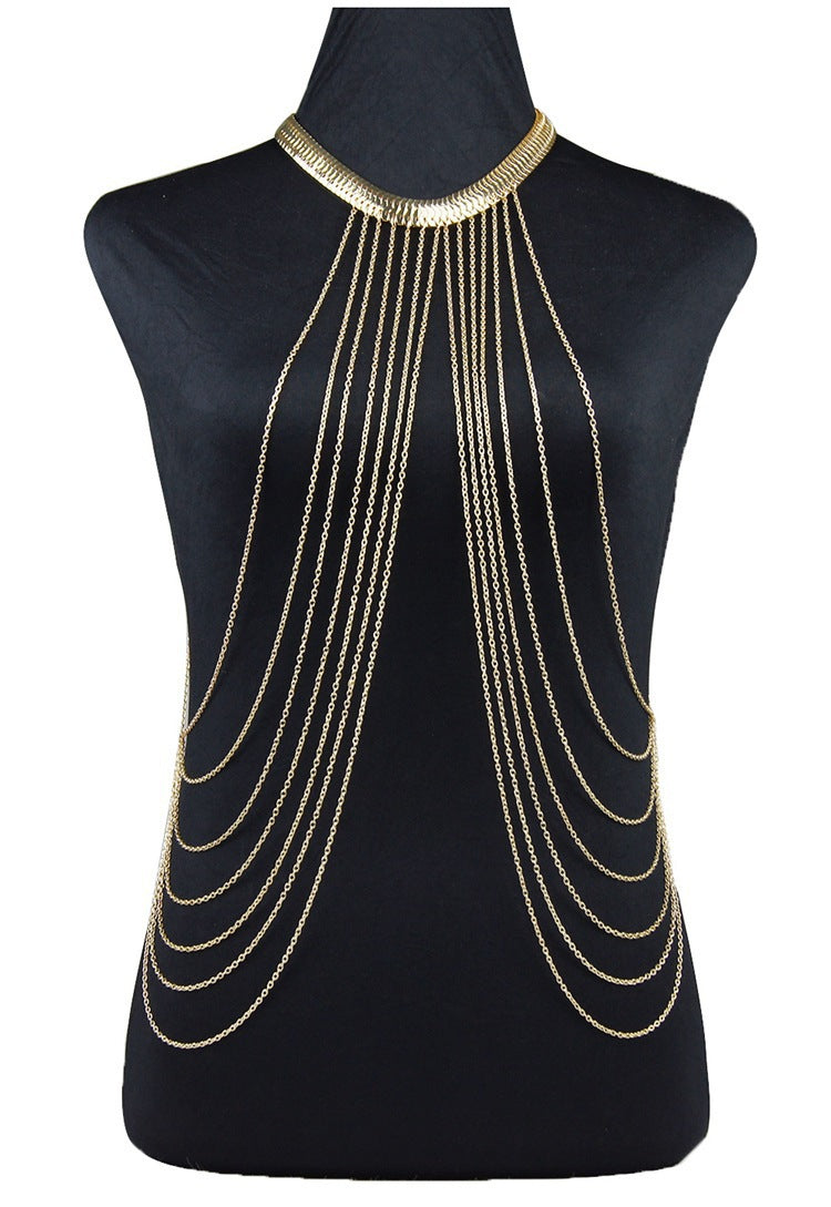 Women’s Metallic Serpent Body Chain – Gold Multi-Layer Snake Chain with Tassels