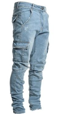 Men’s Skinny Cargo Jeans with Side Pockets – 80% Cotton Micro-Stretch Tapered Denim Pants, S–3XL