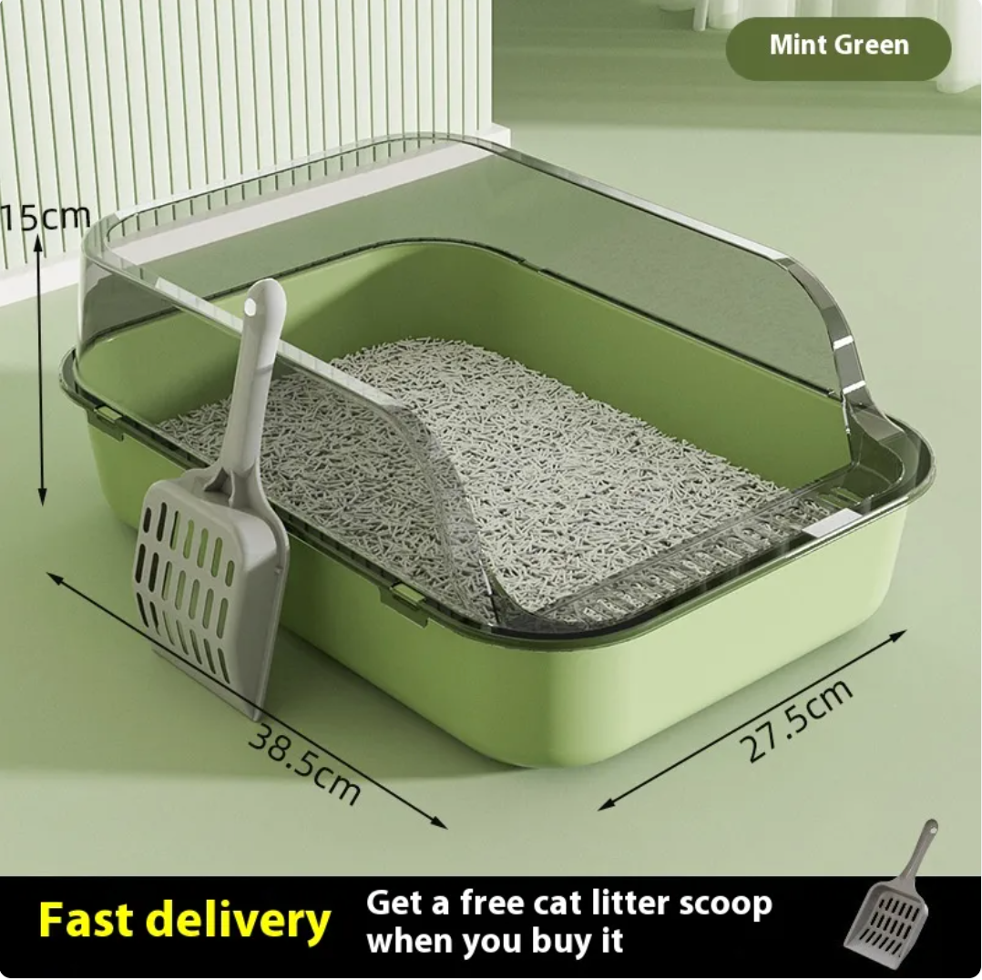 Semi-Enclosed Cat Litter Box – High-Wall Splash-Proof Kitty Toilet with Scoop