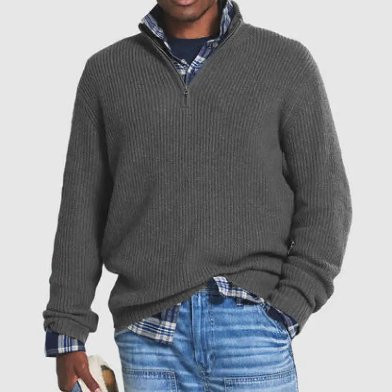 Men’s Loose Zip Stand-Collar Sweater – Casual Knit Pullover – USA