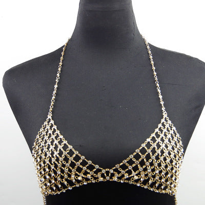 Women’s Artificial Diamond Body Chain – Adjustable Geometric Bead Chain Jewelry, Gold & Silver
