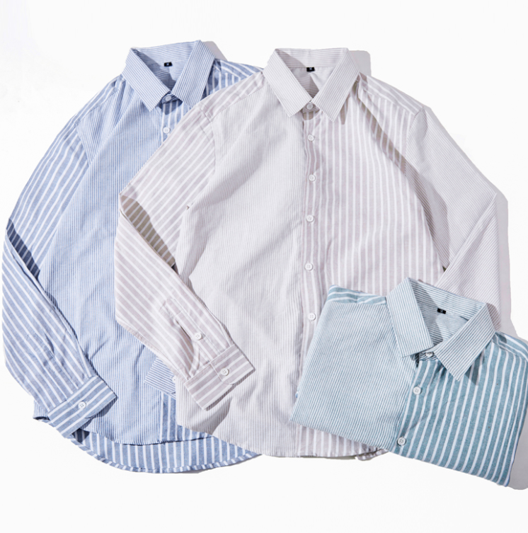 Men’s Striped Cotton Work Shirt – Long Sleeve Casual Office Shirt, M–3XL