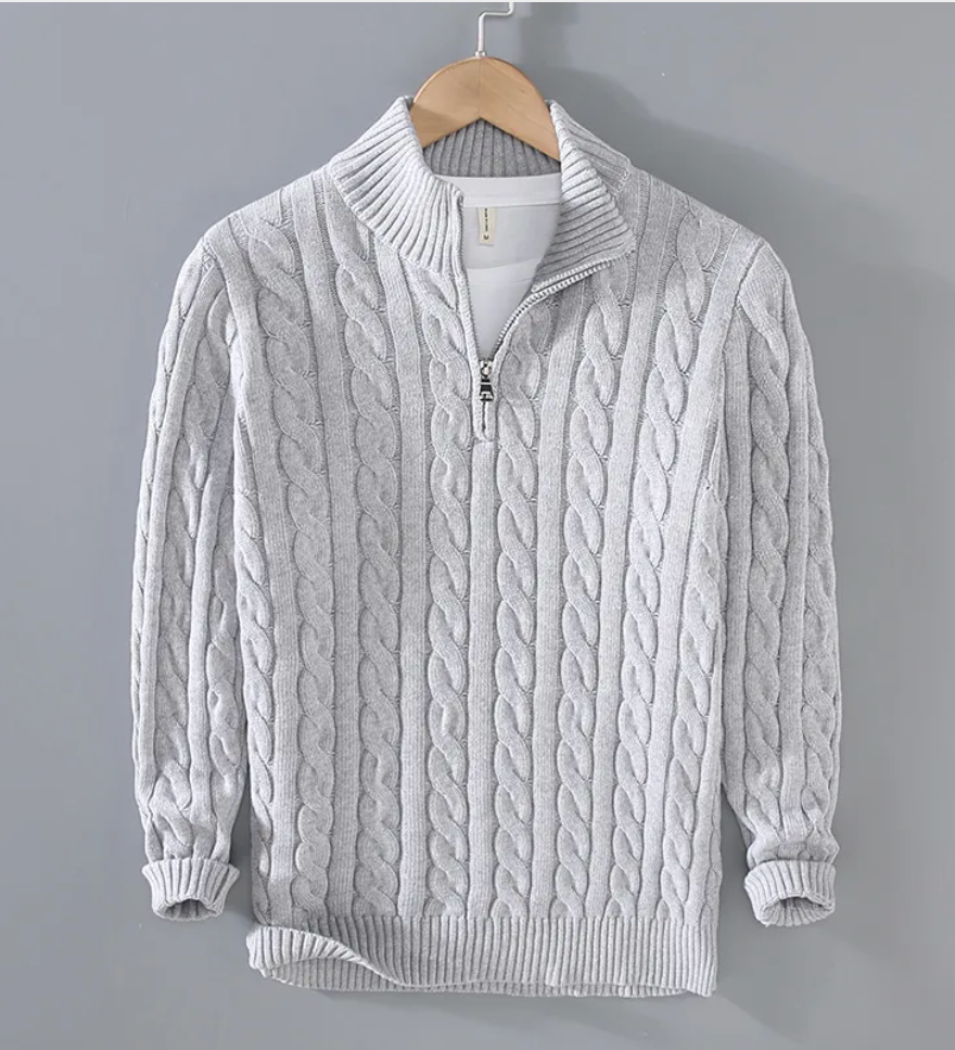 Men’s Half-Turtleneck Zipper Sweater – Casual Zip-Neck Winter Pullover, 4 Colors, M–3XL