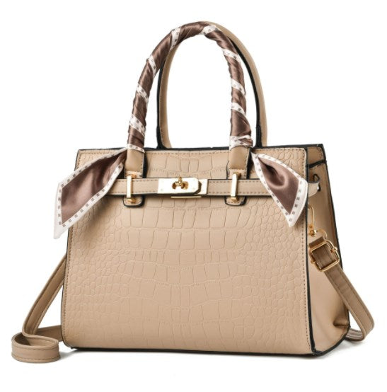 Fashionable Stone Pattern Tote Bag for Women – PU Shoulder & Crossbody Handbag with Secure Lock Closure