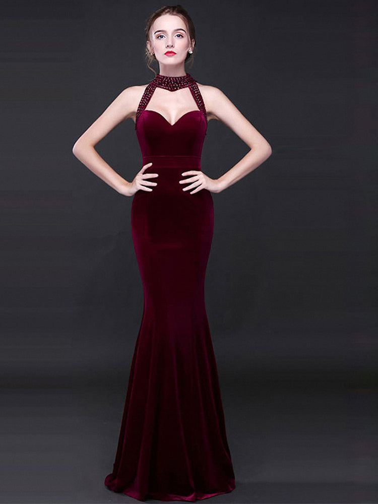 Women's Velvet Mermaid Evening Gown – Long Formal Dress